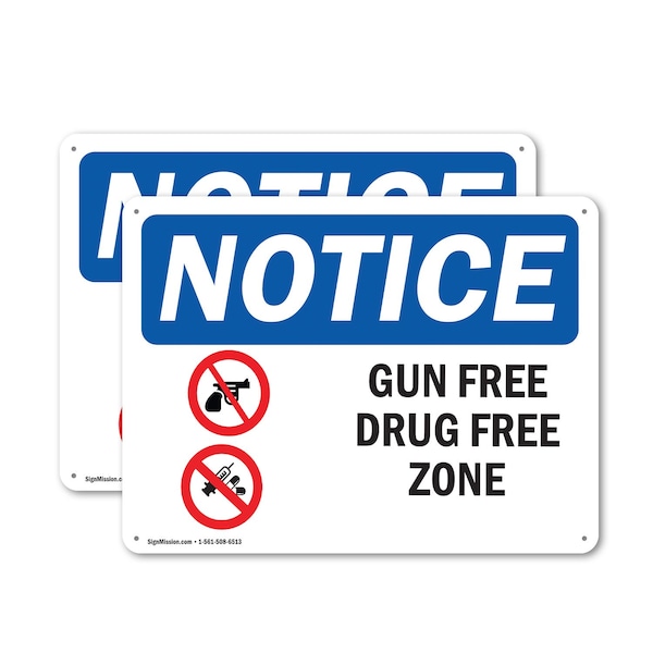 Signmission Gun Free Drug Free Zone, 10 in W x Rectangle, Plastic OS-2PACK-NS-P-710-L-15754 - main